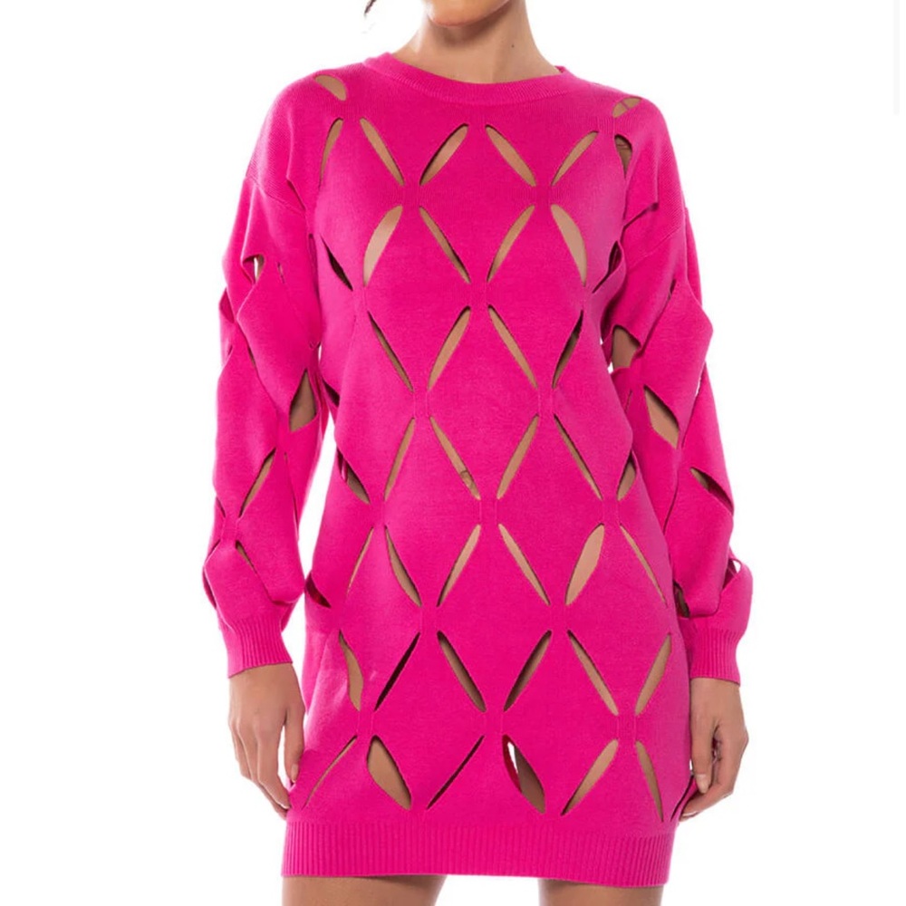 AKIRA Pink Bodycon Dress with Bishop Sleeves